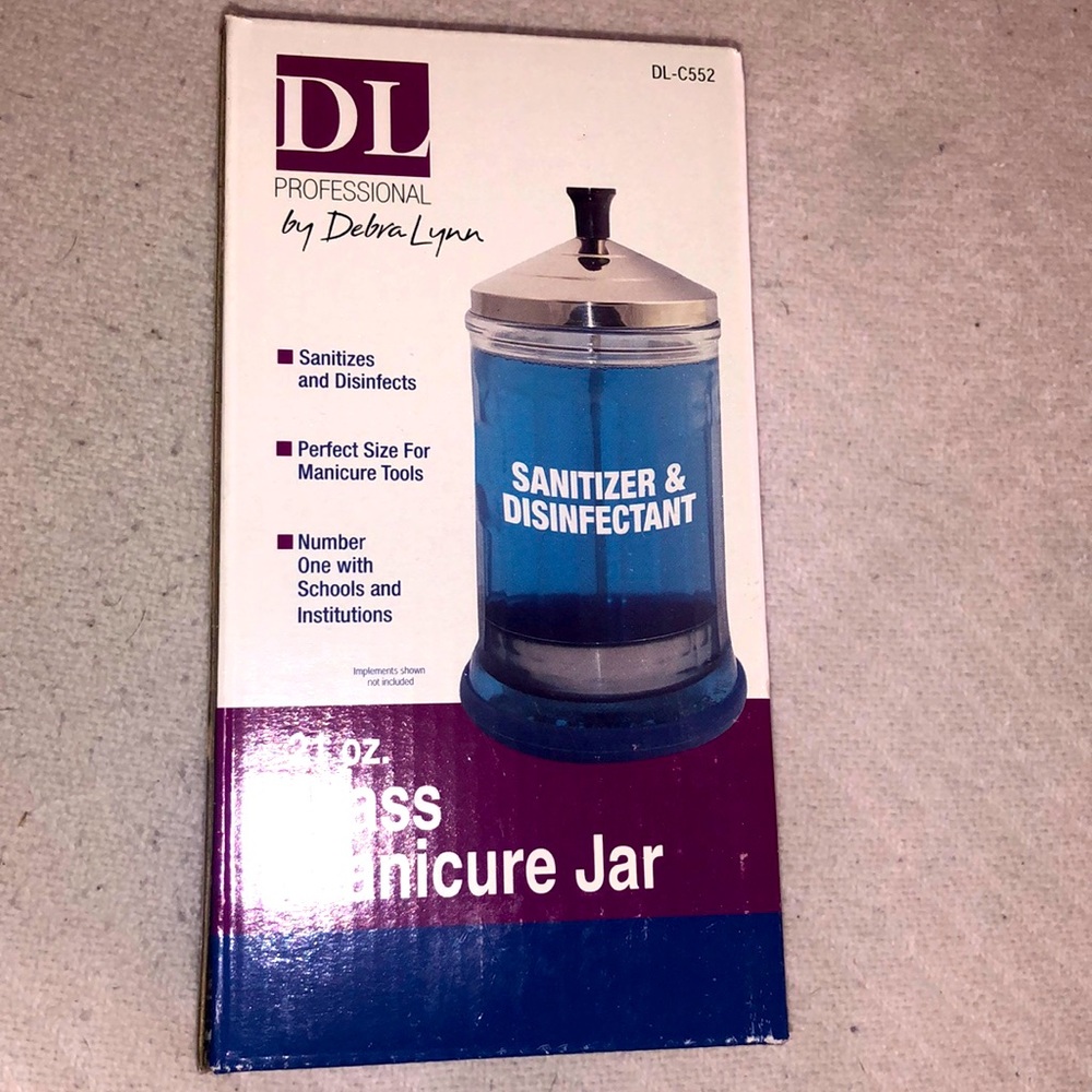 Glass manicure jar& 1 16fl.Oz bottle of barbicide